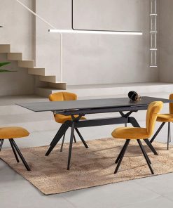 Ensemble Table Rectangulaire Céramique Noir avec 4 Chaises et 2 Fauteuils Lula