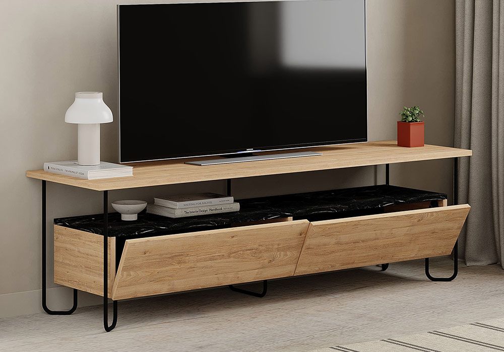 Meuble TV 2 Portes avec Abattant (Collection Dilly Chêne) – Image 2