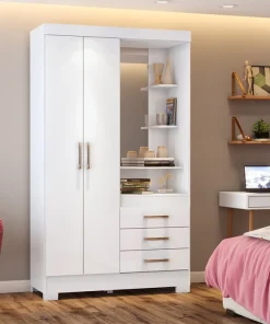 Armoire 2 Portes 3 Tiroirs avec Miroir