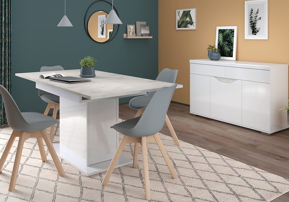 Table à Manger avec Allonge Blanc/Béton (Collection Be Live) – Image 2