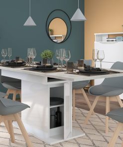 Table à Manger avec Allonge Blanc/Béton (Collection Be Live)