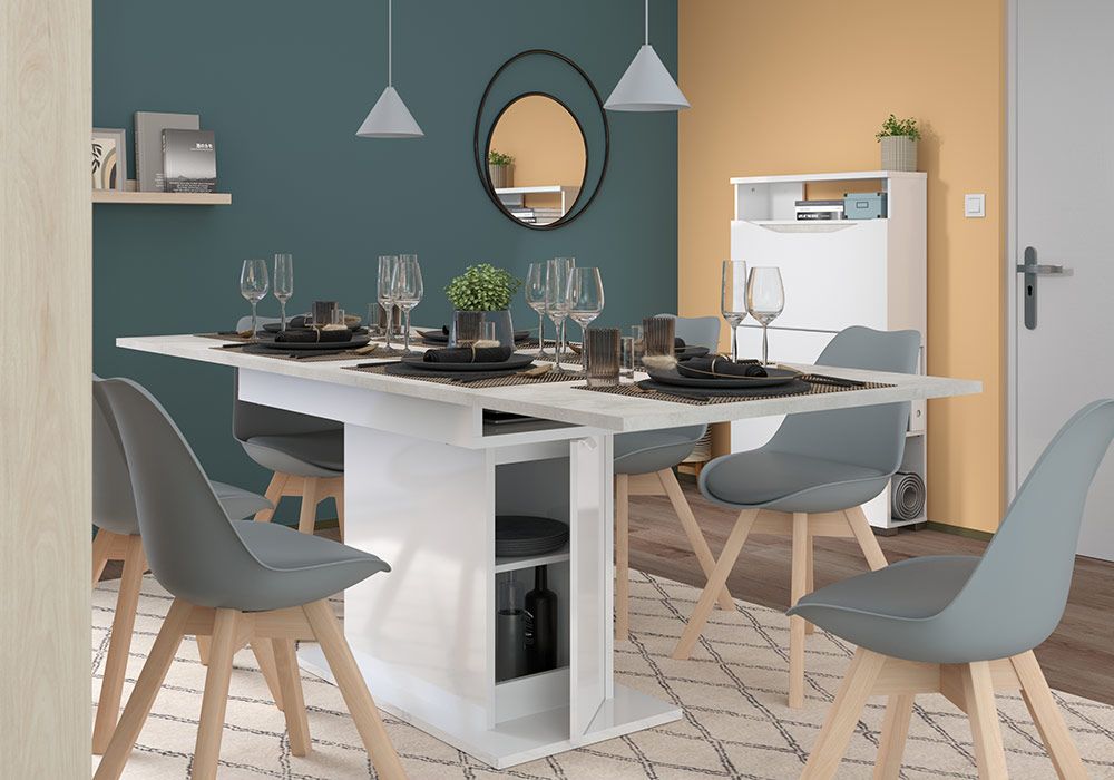 Table à Manger avec Allonge Blanc/Béton (Collection Be Live)