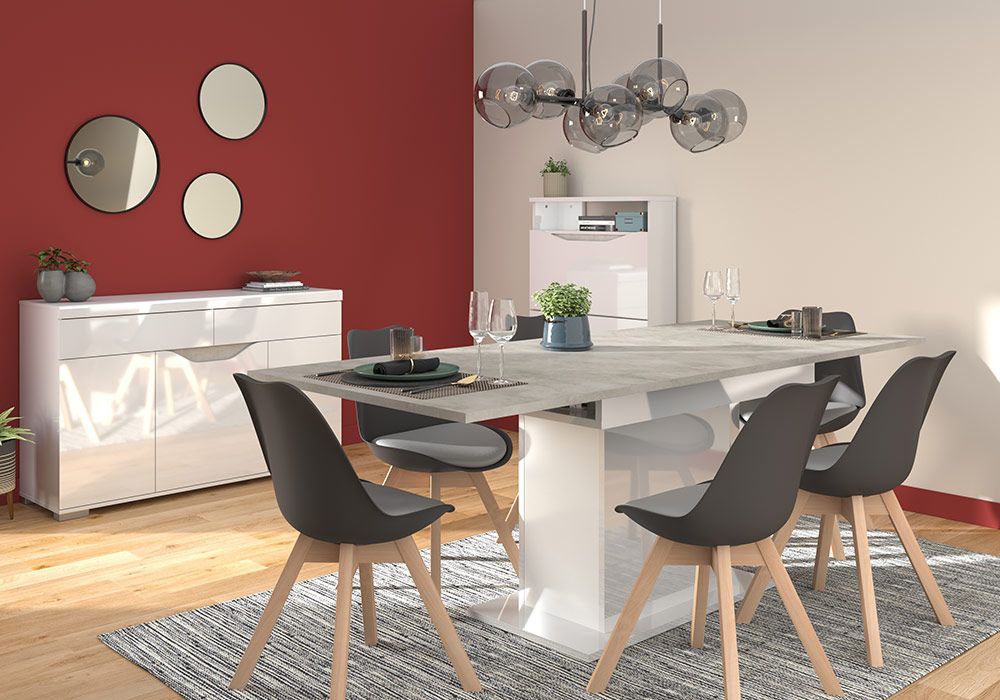 Table à Manger avec Allonge Blanc/Béton (Collection Be Live) – Image 3